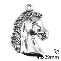 Breloque Tête de Cheval Détaillée 43x29mm en Alliage de Zinc Argent Vieilli pour Remplacement de Tirette de Fermeture Éclair Équestre