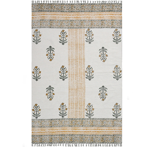 Tapis floral en coton fait main, lavable, imprimé au bloc, tissage plat, style bohème, antidérapant, pour salon, chambre, intérieur - Product Image 1