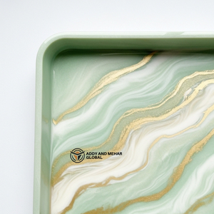Rectangular Green Marble Resin Serving Tray with Gold Vein Design Decorative Epoxy Tea Coffee <b>Snack</b> Tray for Home & Hotel Use - Product Image 3