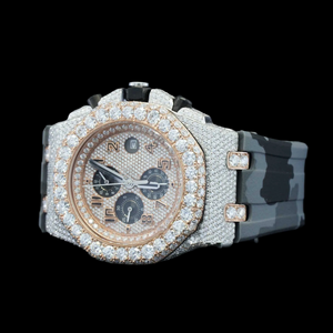 Custom Handmade Half Iced Out White Dial VVS Moissanite Diamond Mechanical <b>Man's</b> Gray and Black Rubber Band <b>Wrist</b> <b>Watch</b> - Product Image 5