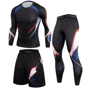 <b>Men's</b> Rash Guard Set Full Sleeve <b>Compression</b> Wear Digital Print Quick Dry Spandex Polyester UPF50+ Anti-Bacterial Sports Kit - Product Image 6