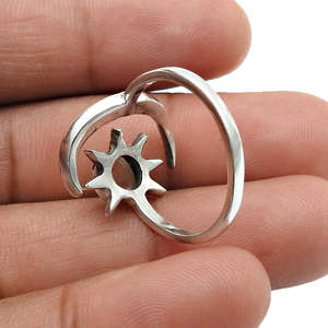 925 Sterling <b>Silver</b> Moon And Sun <b>Ring</b> With Round Cut Golden Rutile Gemstone Pretty Open Design <b>Adjustable</b> <b>Ring</b> In Bohemian Style - Product Image 4