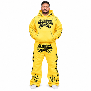 Ensemble survêtement molletonné oversize pour homme avec imprimé personnalisé et strass, style streetwear, deux pièces, vente en gros OEM - Product Image 1