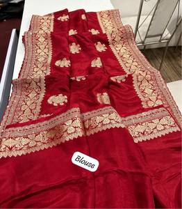 Sari Ruso de Algodón y Seda con Pallu Tejido y Borde Bordado, Borde Intrincado con Tejido Jari y Tejidos Jari Butta - Product Image 5