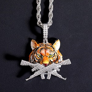 Collar de Plata 925 con Colgante de Cabeza de Tigre con Pistola, Chapado en Rodio, con Moissanita, Estilo Hip Hop, para Hombre, Rapper, Bling, Moda - Product Image 2