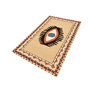 Tapis tufté à la main en laine, motif œil porte-bonheur, style bohème, géométrique tribal sud-ouest, aux tons terreux, avec bordure, tapis d'appoint doux et à poils ras pour salon - Product Image 6