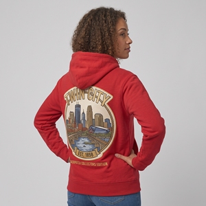 Twin City Women's <b>Red</b> Hooded Sweatshirt With Gold Logo Embroidery Front Print Regular Fit Autumn Wear - Product Image 4