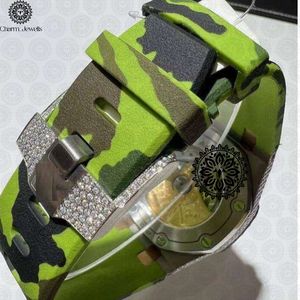Montre de luxe Charm Jewells en acier inoxydable, cadran analogique 40 mm, chronographe, bracelet en cuir vert, mouvement mécanique automatique pour homme - Product Image 3