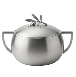 Tazones de Metal Plateados Modernos con Tapa para Servir Alimentos, Vajilla de Acero Inoxidable - Product Image 3