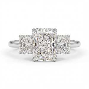 IGI Certified Three Stone Radiant Cut Lab Grown Diamond Classic 10K 14K 18K Solid Gold Diamond Engagement Ring Color E VVS - Product Image 1