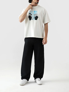 <b>Mens</b> Oversized Anime Solid <b>Fleece</b> T-<b>Shirt</b> Premium Cotton Streetwear Regular Sleeve Crew Neck Casual Fashion Anti-Wrinkle - Product Image 3