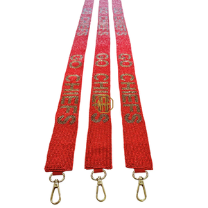 Sangle de sac à main brodée de perles rouges et dorées Go Chiefs avec crochet pivotant, accessoire d'épaule pour sac à main, vente en gros directe usine - Product Image 3