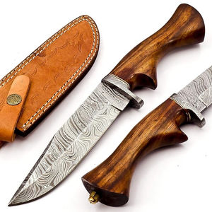 Couteau de survie Bowie personnalisable à livraison rapide, manche en bois de rose et os, lame fixe en acier, bord dentelé, pointe tombante, couteau d'extérieur - Product Image 1