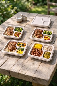 Barquette repas compartimentée 3CP compostable en fibre de bagasse naturelle blanche pour usage en restauration - Product Image 5