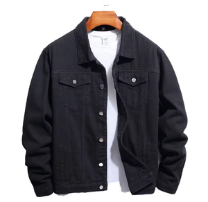 Ling31Autumn Custom <b>Men's</b> Black Denim <b>Trucker</b> <b>Jacket</b> Wholesale Classic Button Front Casual Streetwear Coat High Quality OEM - Product Image 5