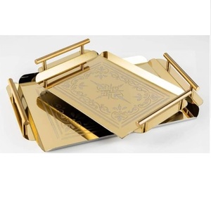 Unique Style Golden Finishing <b>Dinner</b> Table Decor Serving <b>Tray</b> Standard Quality Food Server Metal <b>Tray</b> Supply By India - Product Image 1