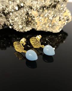 Boucles d'oreilles en aquamarine naturelle, argent sterling 925, plaqué or 18 carats, non traitées, faites à la main, bijoux de luxe, cadeau d'anniversaire de mariage - Product Image 1