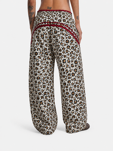 Pantalones deportivos suaves de pierna ancha con estampado de leopardo blanco y amarillo para mujer, ropa informal transpirable con rayas rojas para mujer - Product Image 2