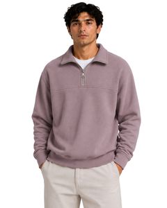 Sudadera con cremallera de un cuarto para hombre, morado claro, oversize, de forro polar, manga larga, estilo casual urbano, personalizada, de algodón grueso - Product Image 1