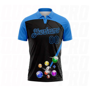 เสื้อโปโลสีดำพิมพ์ลายลูกบิลเลียดสีน้ำเงิน คุณภาพพรีเมียม สำหรับกีฬา  ปักโลโก้ทีมได้ตามสั่ง  งานซับลิเมชั่น - Product Image 2