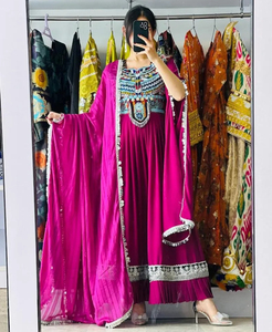 Elegant Traditional Gown Mirror Work Afghan Kuchi Dress Bodice Sheer Chiffon Sleeves Showcasing Regal Ethnic Afghan Kuchi Dress - Product Image 3