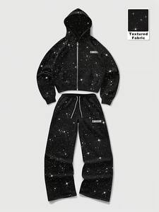 Conjunto de 2 Piezas de Sudadera con Capucha y Pantalones Deportivos Vintage con Lavado Ácido Personalizado, Ropa Urbana con Pedrería, Conjunto de Sudadera con Capucha y Pantalones Deportivos para Hombre - Product Image 6