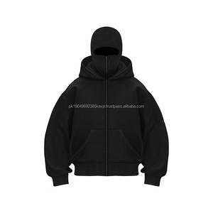 Men's Winter Balaclava ZIP HOODIE <b>XL</b> Size Custom Logo Streetwear Full-Zip Double-Hood Solid Jacket Vintage Hoodie <b>NINJA</b> - Product Image 1