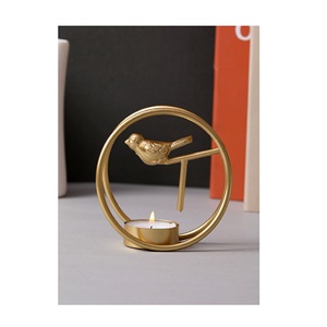 Nordic Style Gold Metal Bird Figurine Candle Stand Minimalist Round <b>Tealight</b> <b>Holder</b> For Living Room Bedroom And Office Desk - Product Image 3