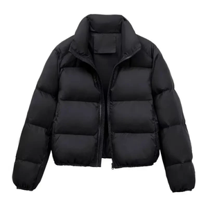 Chaqueta acolchada de alta calidad con cuello alto para mujer, transpirable, con botones y rayas marrones, chaqueta personalizada al por mayor. - Product Image 5
