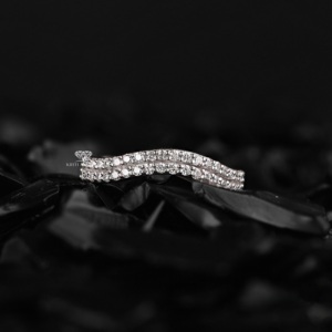 Lab Grown Diamond Wave Band 14K White Gold Curved <b>Wedding</b> Ring Pave Diamond Stacking Band for Women Handmade Wholesale Supplier - Product Image 4