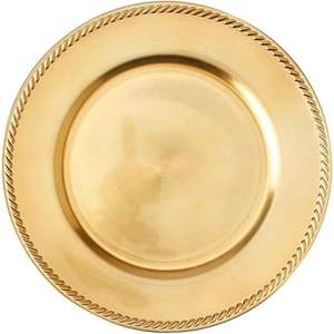 Sous-plat rond élégant en métal couleur or champagne pour la décoration de mariage |   Décoration de table de fête de luxe - Product Image 3