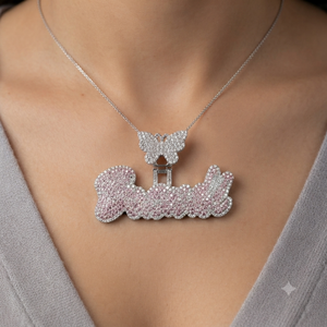 Women's Hip Hop 925 Solid Silver Iced <b>Custom</b> Cursive Initial <b>Name</b> Butterfly Clasp <b>Necklace</b> Moissanite Diamond Fine Pendant Charm - Product Image 1