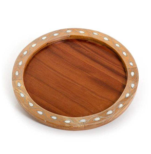 Bandeja de madera natural y con incrustaciones de nácar, con logotipo y tamaño personalizados, para servir chocolate, ideal para fiestas de Navidad y artículos de mesa para bodas. - Product Image 5