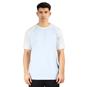 T-shirt blanc bicolore col épais sans étiquette pour homme, en coton, à manches Raglan, col rond, Patchwork - Product Image 1