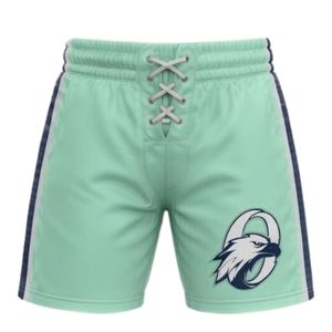 Men Mint <b>Green</b> Sublimated Ice Hockey Printed Shorts Polyester Drawstring Side Stripe Sports Uniform Match Wear Clothing - Product Image 1