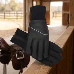 Gants de cyclisme noirs en PU à doigts entiers avec maille respirante et sangle de poignet réglable pour le cyclisme et les sports de plein air - Product Image 5