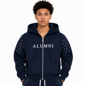 Sweat à capuche réversible personnalisé à fermeture éclair, double face vert-orange, épais, orné de strass, pour homme, style streetwear, fabricant OEM - Product Image 3