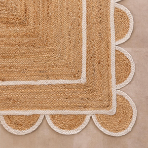 Tapis en jute à bordure festonnée blanche, tapis tressé naturel fait main pour entrée, couloir, chambre, décoration de maison de style farmhouse et bohème - Product Image 5