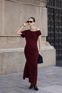 Vestido Midi Elástico de Punto para Verano, Casual, Nuevo, Minimalista, con Hombros Asimétricos, Tejido Transpirable, con Botones, Rayas, Elegante, Formal, para Oficina, con Abertura - Product Image 3