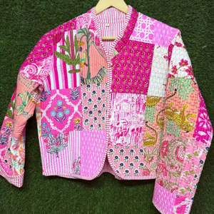 Veste matelassée pour femme, manteau en coton fait main, imprimé à la main, style bohème, boutonnée, vêtement d'extérieur léger - Product Image 1