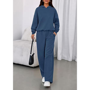 VIBE SEWN Oversized Two Piece Set Breathable Polyester/Cotton <b>Velour</b> Hooded Fleece <b>Tracksuits</b> Women Elastic Waist Autumn Custom - Product Image 5
