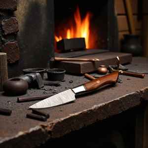 Cuchillo de caza y camping mini hecho a mano con mango de madera, logotipo personalizado OEM, funda de cuero, hoja recta de acero de Damasco - Product Image 5