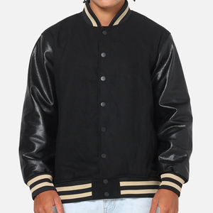 Autumn Unisex Varsity Bomber Jackets, Solid Black Color Good Selling Highest Quality Best Seller Men Outer Wear Varsity Jackets - Product Image 1