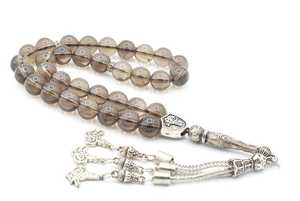 Chapelet islamique en quartz fumé (Tasbih) avec motif ange, Misbaha en résine écologique faite à la main, décoration religieuse pour la maison - Product Image 6