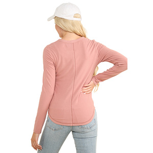 [veryjkor] VERY J - NEW IN - Soft brushed solid knit <b>top</b> Women Henley Neck <b>Long</b> <b>Sleeve</b> Casual Ribbed Pullover Shirt - Product Image 1