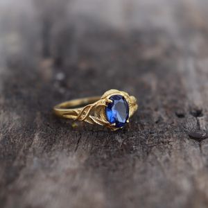 Oval Blue Sapphire Engagement Ring Nature Inspired <b>Tree</b> Ring IGI Certified Luxury 925 Sterling Silver 14K Gold Plated - Product Image 6
