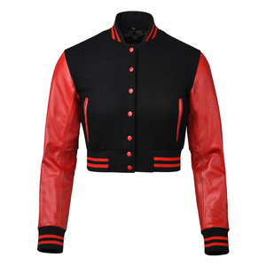 <b>Women's</b> Varsity <b>Jacket</b> Black <b>White</b> Wool Full Sleeve Stand Collar Button Closure Regular Length Winter Wear Heated Eco-Friendly - Product Image 2