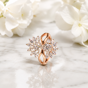 Anillo Circular Floral de Oro de 14K de Lujo con Brillantes Piedras de Circonia Cúbica, Joyería Elegante para Bodas y Fiestas para Mujer - Product Image 2