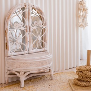 Lovely rattan vanity <b>table</b> with <b>mirror</b> for baby girls hand-crafted natural dressing <b>tables</b> - Product Image 4