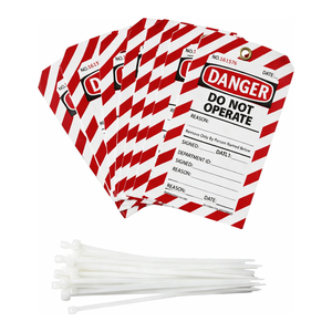 ป้ายความปลอดภัยแบบเจาะรูสองส่วน Brady Flexible ขนาด 7 x 4 นิ้ว สำหรับ LOTO พร้อมข้อความ "ห้ามใช้งาน" - Product Image 1